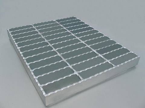 A galvanized welded steel bar grating panel with serrated surface for anti-slip.